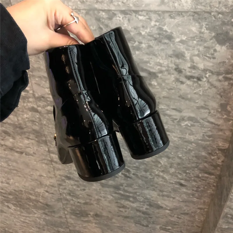 Knsvvli/осенние полусапожки из лакированной кожи с квадратным носком женские