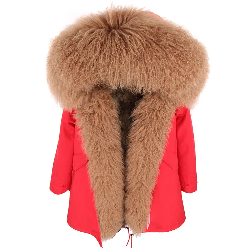 2020 Winter Jacket Women Coat Real Natural Mongolia Sheep Fur Collar Hood Raccoon Liner Thick Parkas Detachable Outerwear | Женская