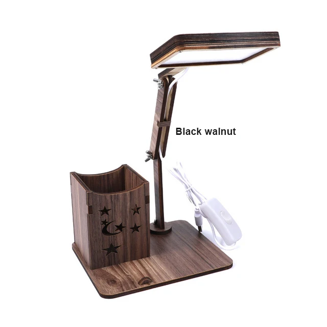 Black with USB Plug Rechargeable Wooden LED Desk Lamp with Brush Pot& Phone Holder Base Vintage Deco Dimmer Study Table Lamps for the Bedroom - Цвет корпуса: Black with USB Plug