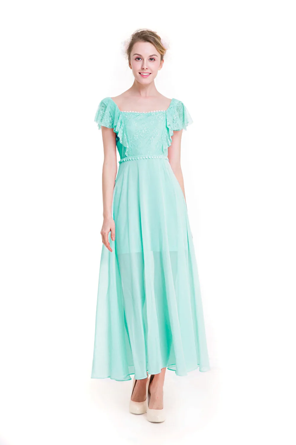 Женское платье 2017 Лето сладкий шифоновое с в виде листка лотоса кружева