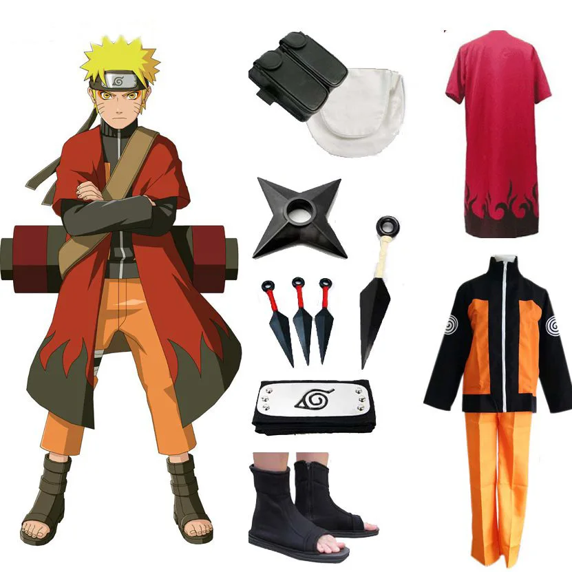 Uniforms Set No Wig Полный комплект Наруто Узумаки Наруто карнавальный костюм Ураганные Хроники Наруто Узумаки 2-й наряд униформы набор с повязкой на голову костюм на Хэллоуин - Цвет: Uniforms Set No Wig