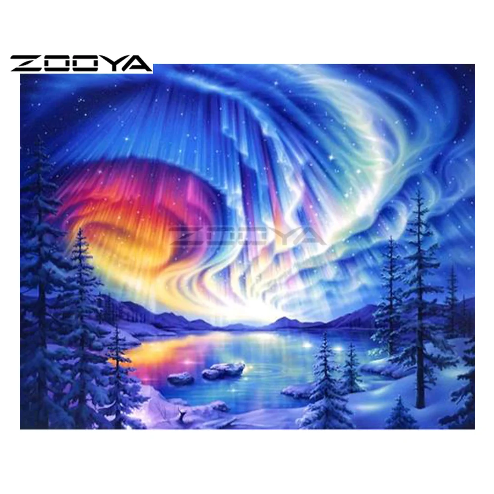 ZOOYA 5D DIY Алмазная Ночная Снежная сосна цветное небо картина крестиком квадратное