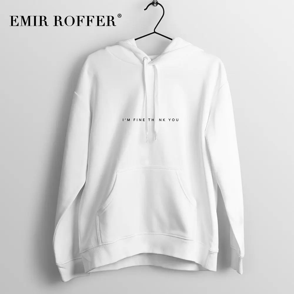 EMIR ROFFER I'M FINE THANK YOU белая толстовка женская зимняя теплая Милая уличная с принтом