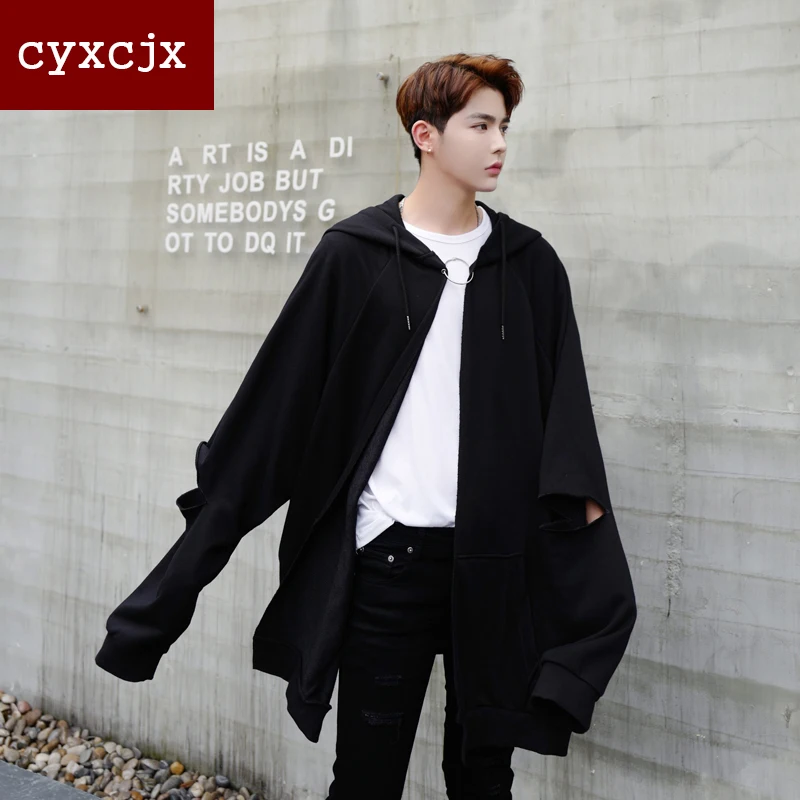 Осень 2017 г. человек одежда черный Толстовка личности свободно толстовка длинные