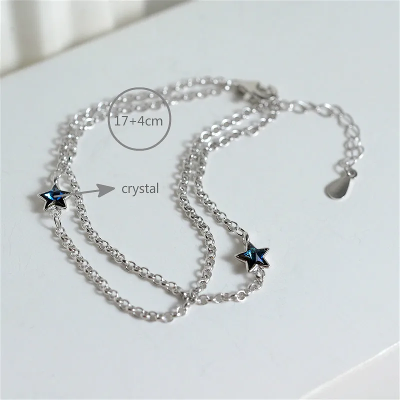 

Double-layer Stars Blue Crystal 100% 925 Sterling Silver Bracelets For Women Simple Fashion Fine Jewelry Bracelets & Bangles