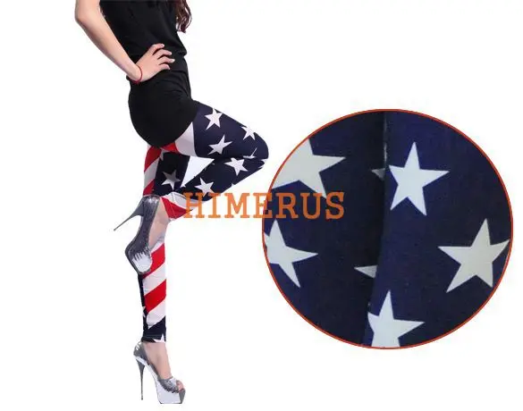 Fashion Women American Flag Stripe Star Print Leggings Lady Summer Skinny Cropped Jeans Free Shipping 5867 | Женская одежда