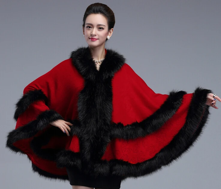 Роскошная женская накидка с меховым воротником из мягкого искусственного