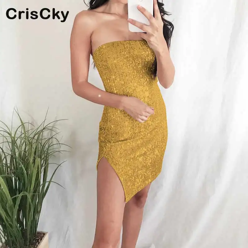 CRISCKY 2019 элегантные женские платья Для женщин Strspless без рукавов расшитое блестками