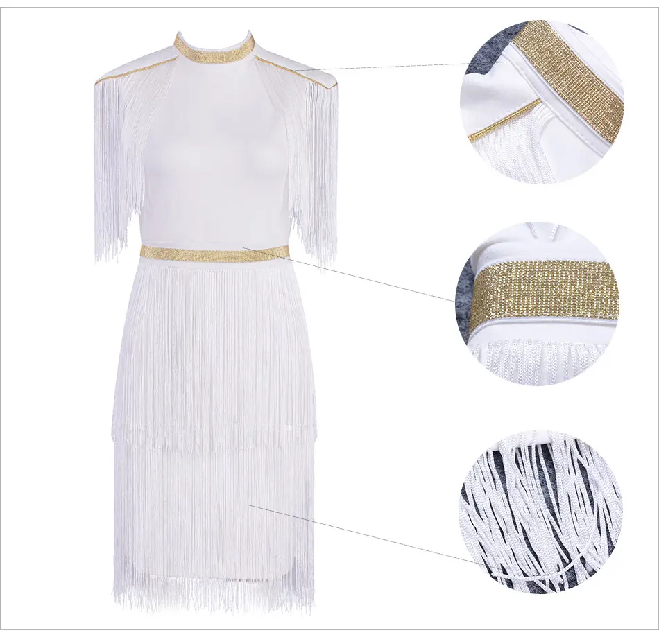 Dressbird Для женщин Летнее облегающее платье Вечерние платья Vestido элегантный белый черный короткий рукав платье с бахромой, с кисточками, мини-Клубное платье Vestidos