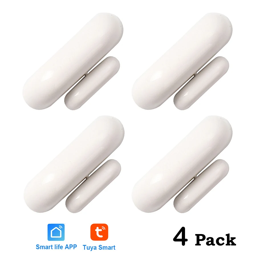 White 4pc WiFi датчик окна двери Tuya smart App уведомления оповещения умный дом датчик безопасности Система сигнализации Противоугонная работа Alexa Google - Цвет: White 4pc
