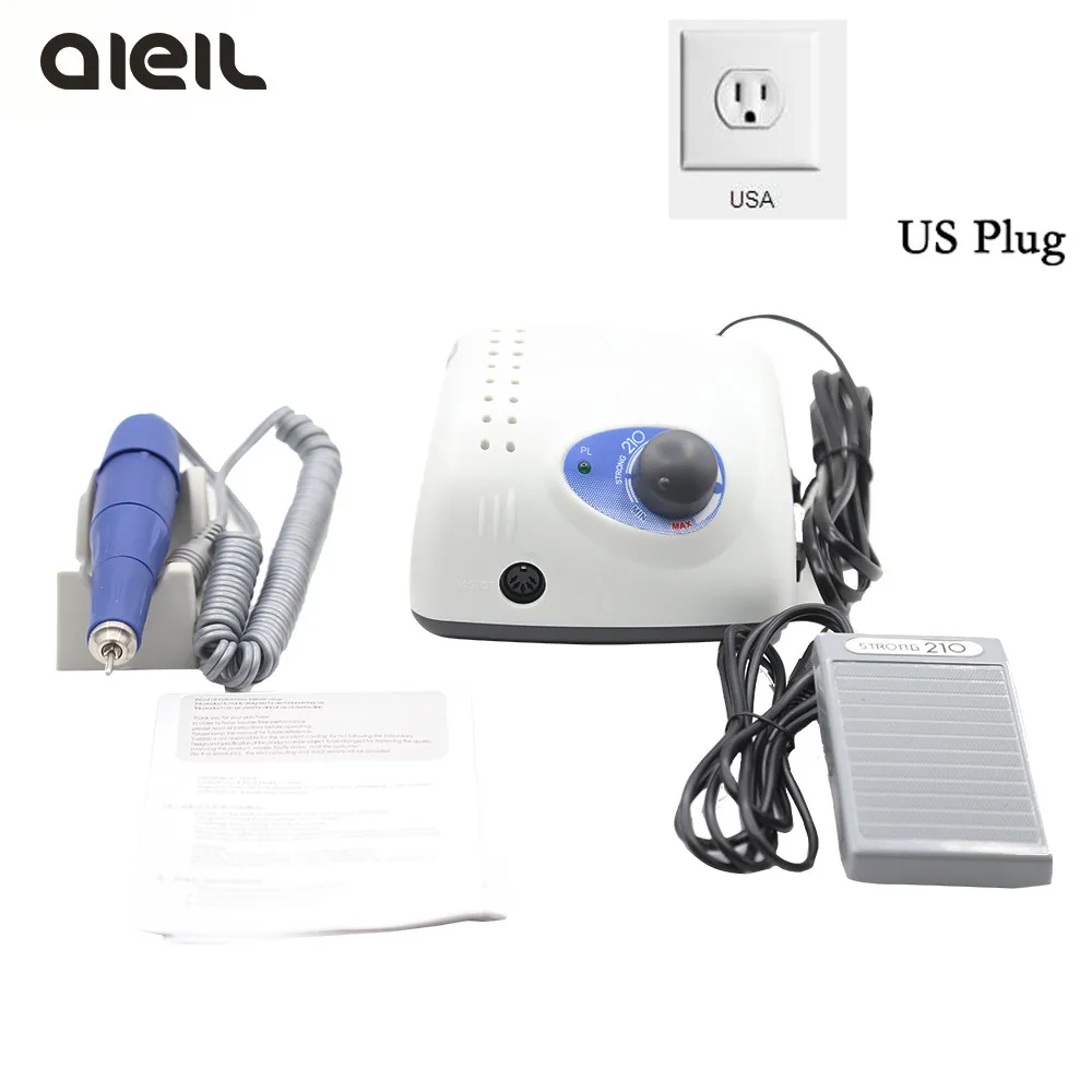 110V US Plug Set Аппарат для маникюра Strong 210, электрический аппарат для маникюра, 65 Вт, 35000 оборотов в минуту - Цвет: 110V US Plug Set