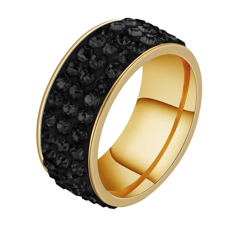 Black Letdiffery, зеленый, розовый, красный, три ряда линий, кристаллы, стразы, обручальные кольца для женщин, золото, нержавеющая сталь, обручальное кольцо - Цвет основного камня: Black