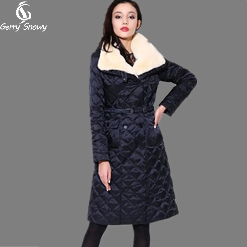 зимние куртки женские 2016 средней длины вниз пальто роскошные кролика рекс