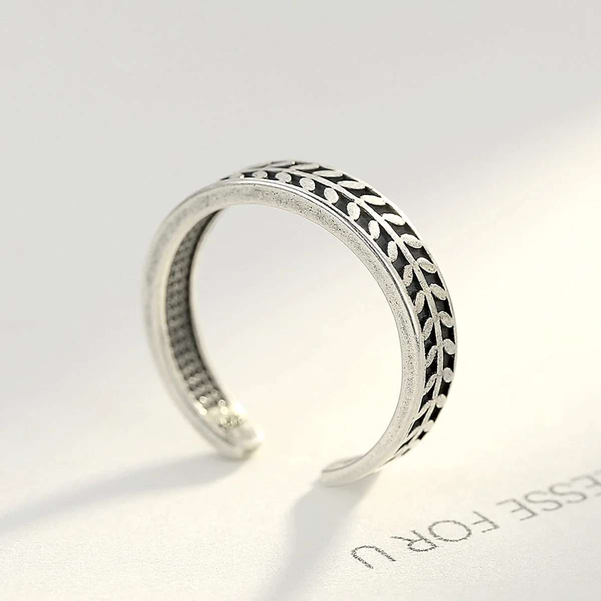 Genuine Thai Silver Leaves Stackable Finger Ring Adjustable Cuff ring Punk and Trendy Fine Jewelry for Women Girl Gift | Украшения и