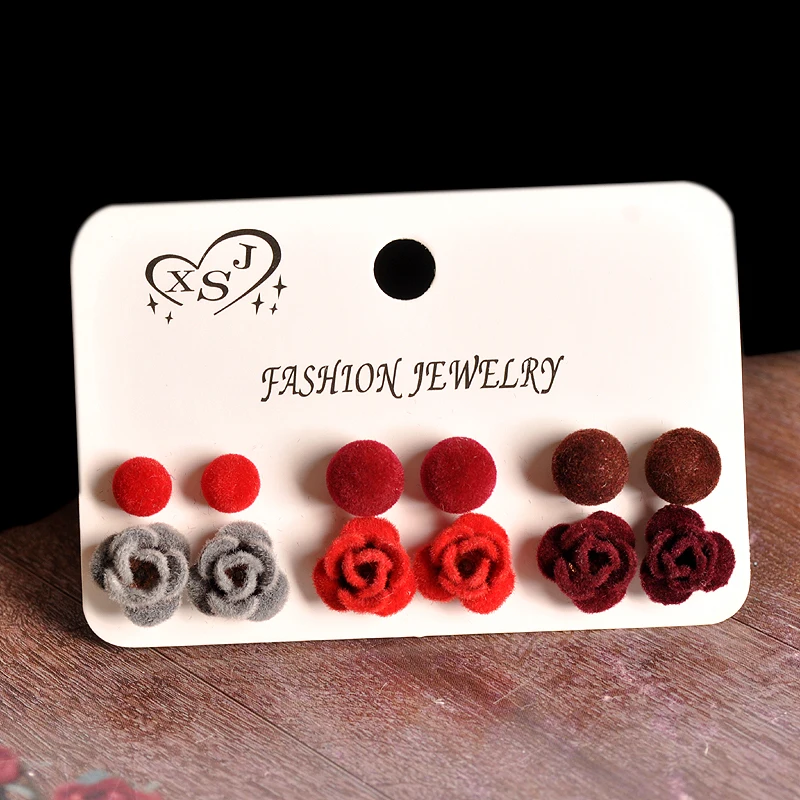 Новые модные женские Украшения оптовая продажа серьги гвоздики красного цвета