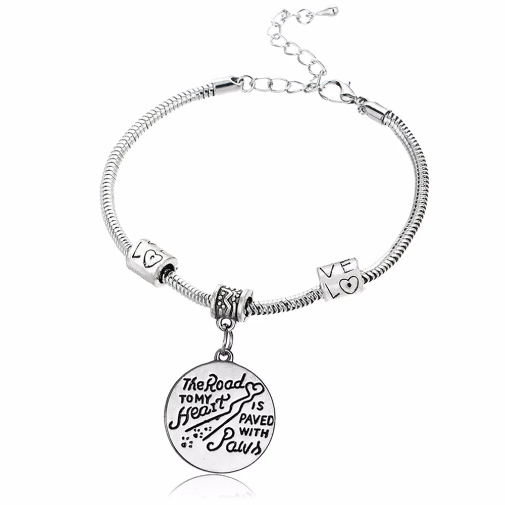 Браслет цепочка с принтом Дорога к моему сердцу лапами|chain bangle|bracelet dogpaw print |