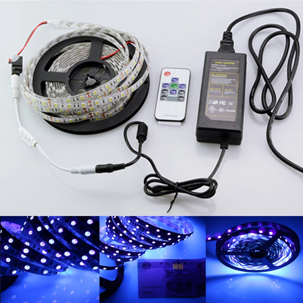 DC12V 5 м водонепроницаемый ультрафиолетовый УФ 395 405nm луч 3528/5050 SMD Светодиодная