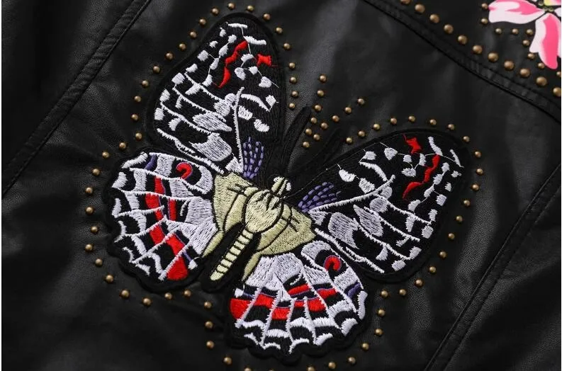 Модная кожаная куртка с заклепками из искусственной кожи новинка 2017