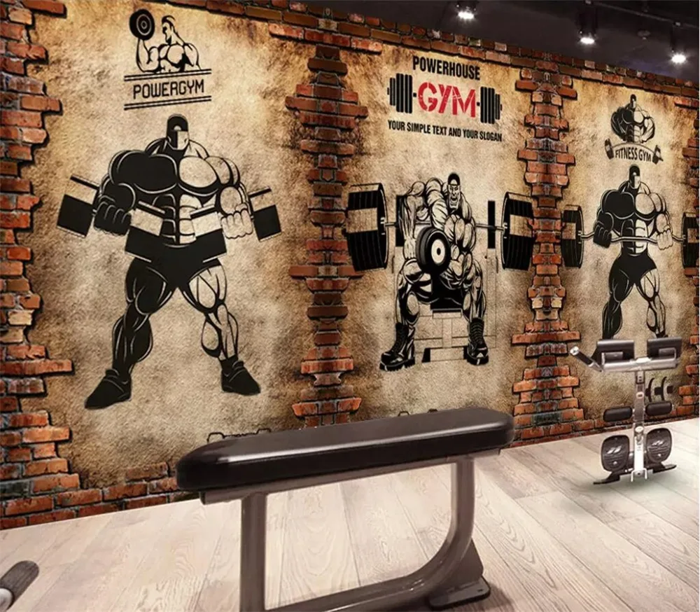 

beibehang Custom wallpaper nostalgic brick wall Vintage sports fitness club weightlifting background wall paper papel de parede