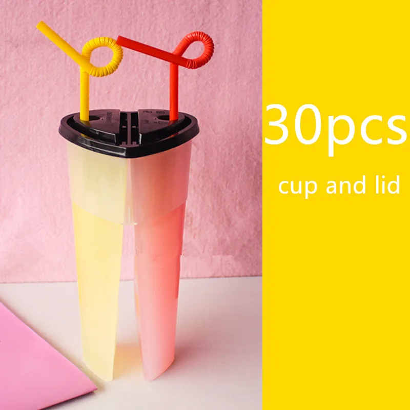 cup and lid7 8 шт двойной долей молока чай чашки одноразовые пластиковые чашки инъекции двойной зерна сок холодный напиток на вынос упаковки чашки утолщаются - Цвет: cup and lid7