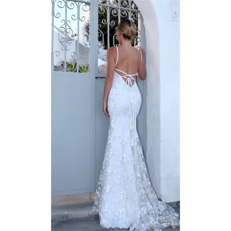 HANZANGL Mermaid Gown 2019 Women Maxi Dress Prom Party Dresses Mesh Embroidery Backless Sexy Long Evening Wedding Vestidos | Женская