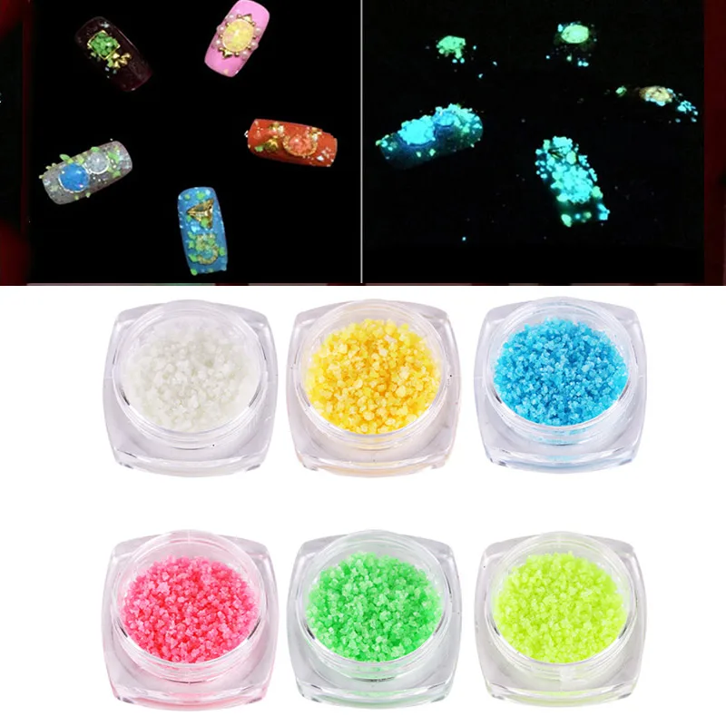 3D Glow In The Dark Glitter Powder Sand Nail Decoration DIY Acrylic Luminous Nail Art Tips Manicure Salon Nails DIY Design Decor