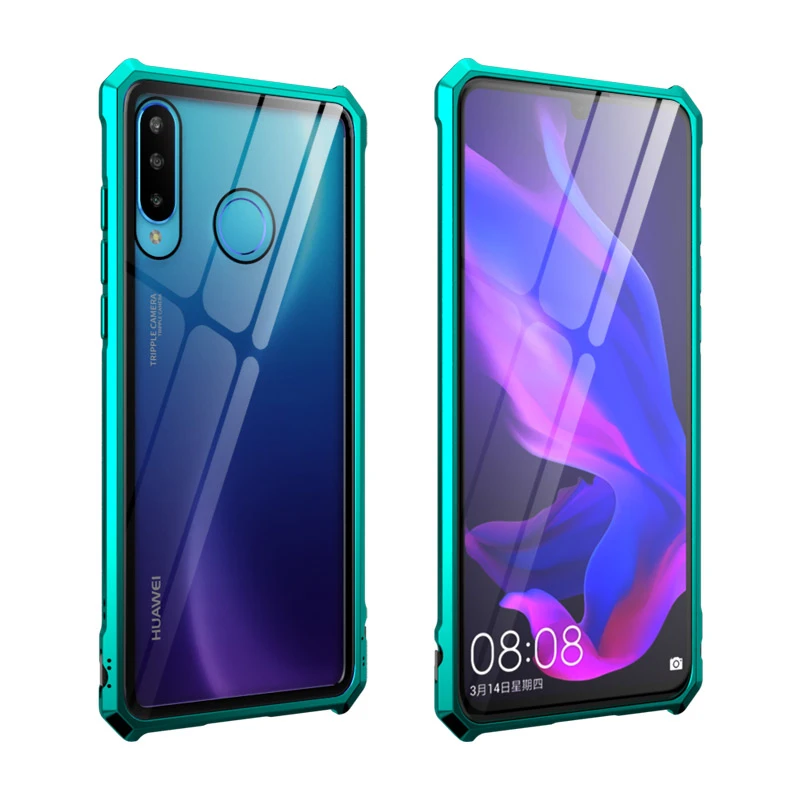 Противоударный металлический бампер Leanonus для huawei P30 Pro P30 Lite чехол из закаленного стекла задняя крышка для huawei P20 Lite P20 Pro Чехол - Цвет: Green