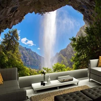 custom 3d photo wallpaper cave waterfall natural landscape large wall mural poster home decor wall papers living room bedroom