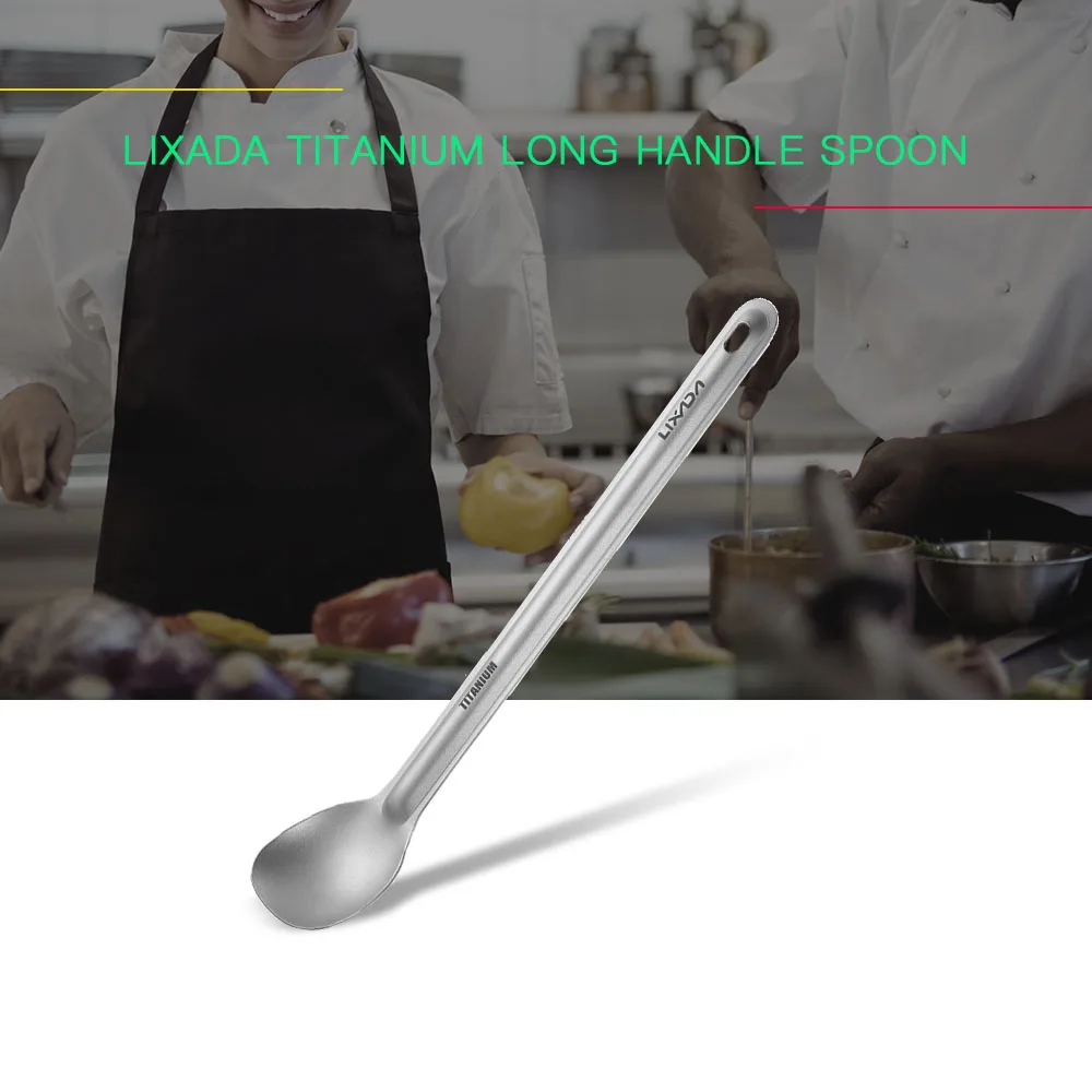 Lixada Титановая Ложка с длинной ручкой портативная уличная столовая ложка