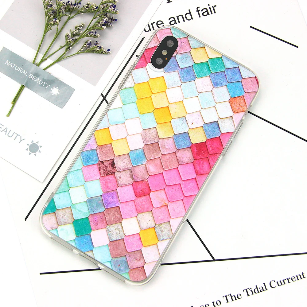 MISSCASE Phone Case for iPhone X 7 6 6s 8 Plus 5s Soft Silicone Lattice Painted Cover Fitted 5 5S SE |