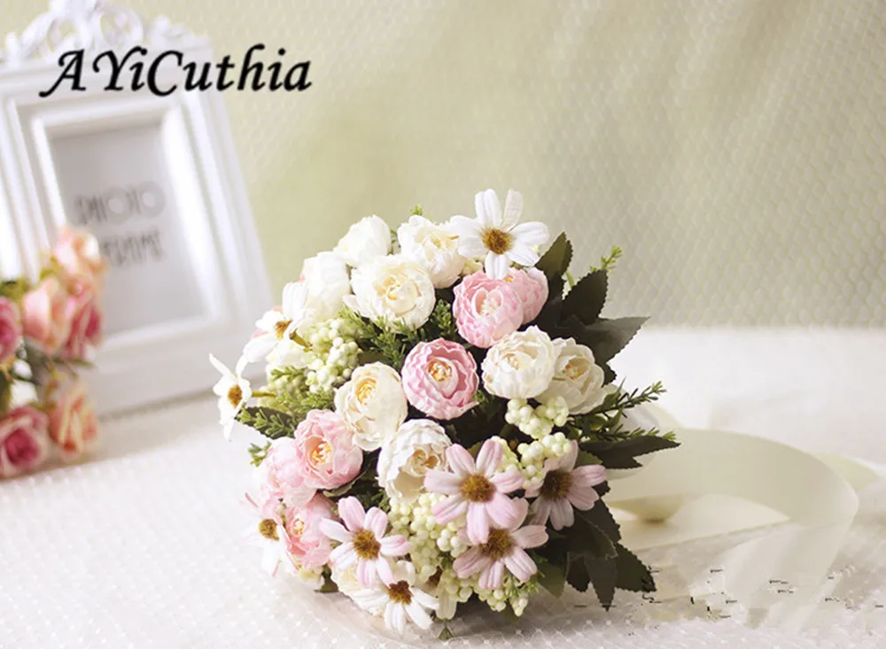 AYiCuthia Свадебный букет ручной работы искусственный цветок Роза buque Casamento Свадебный букет для свадебного украшения ramos de novia
