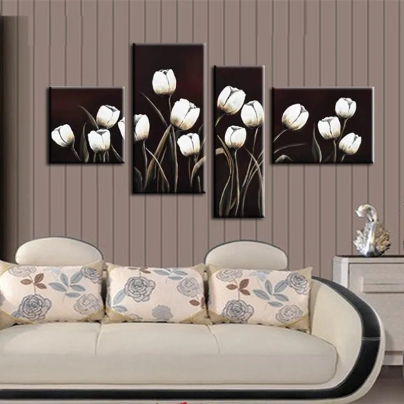 Ручная роспись абстрактный Белый цветок лилии черная картина маслом на холсте