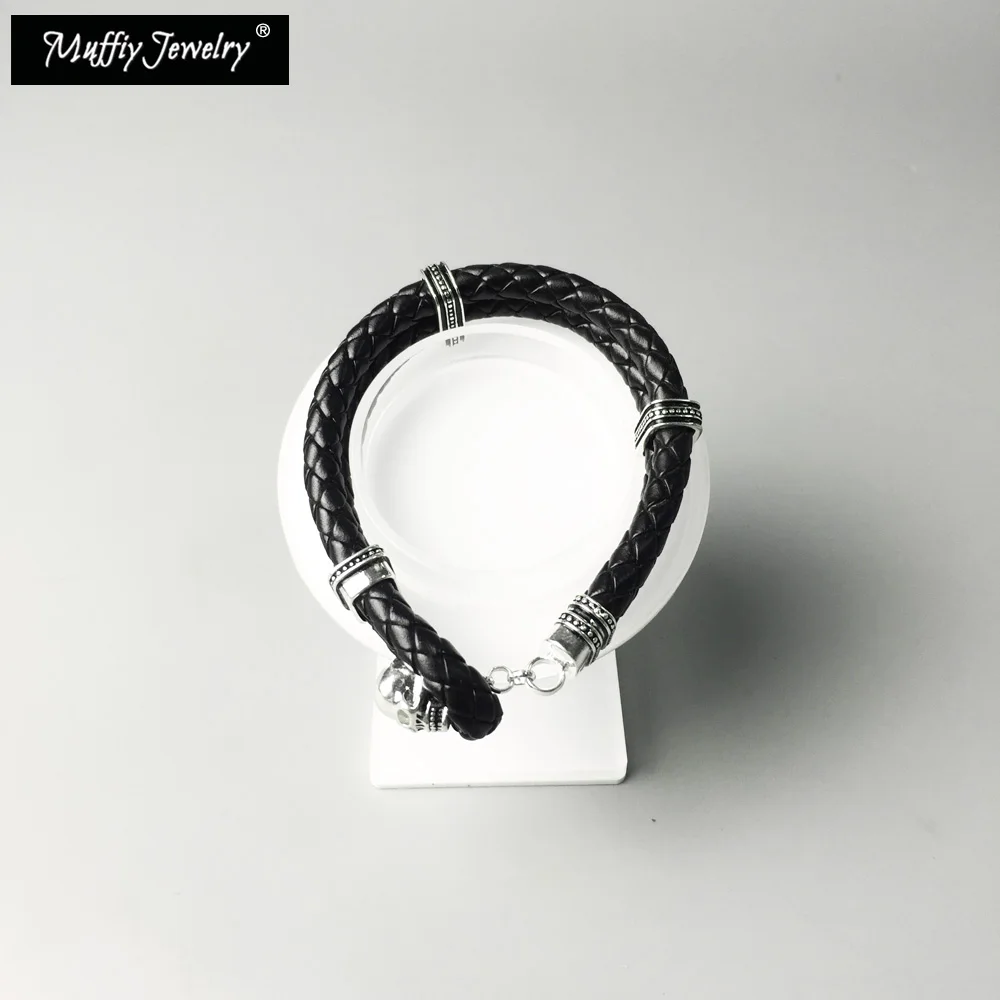 Кожаный браслет с черепом хорошие ювелирные изделия в европейском стиле для