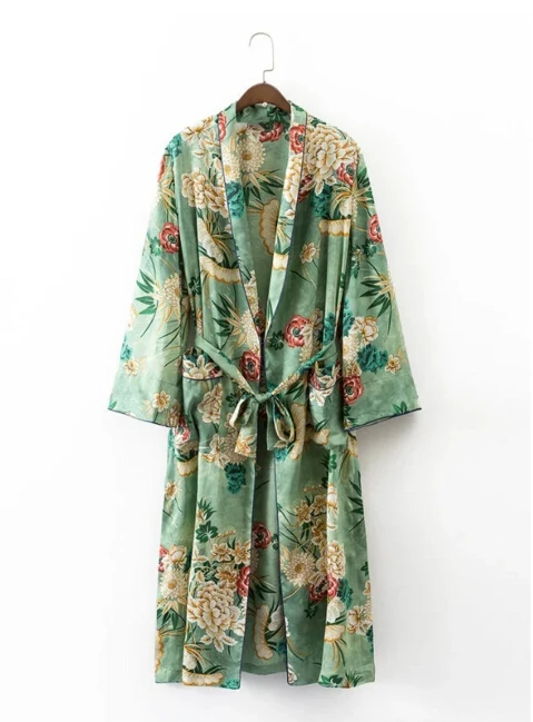 Кимоно женское с цветочным принтом и поясом в этническом стиле|cardigan blouse|blouses