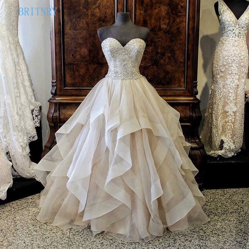 

Роскошное Свадебное платье с бисером, милое бальное платье с кристаллами и оборками, свадебные платья 2018 размера плюс