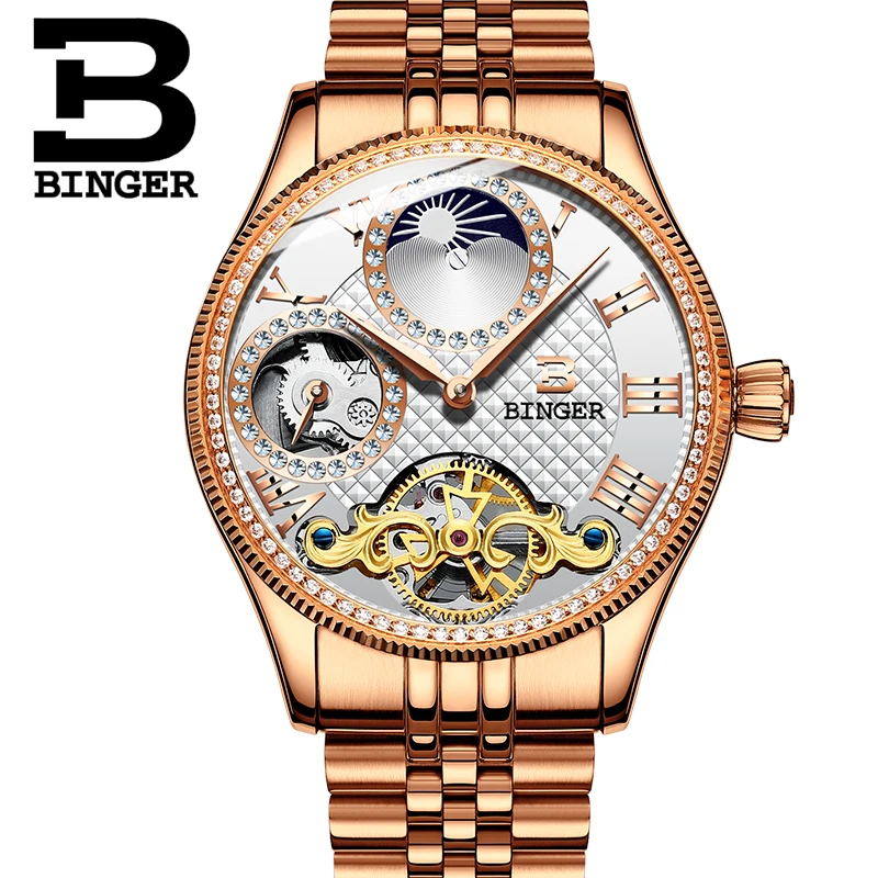 Швейцарские механические мужские часы Binger роскошный бренд скелетоны наручные