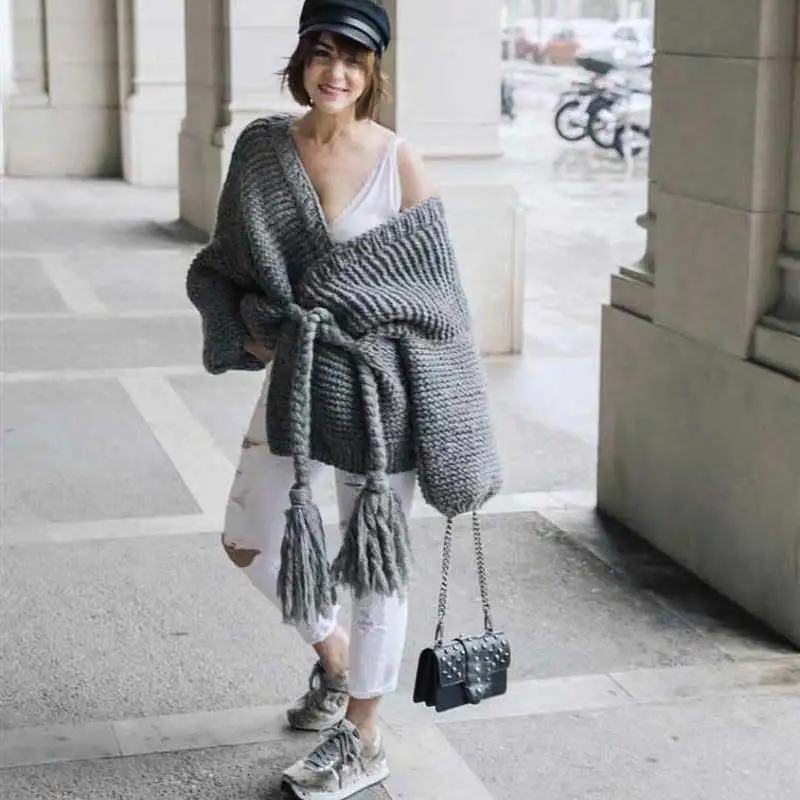 BOHO Вдохновленный женский вязанный кардиган свободные с бретельками и бахромой