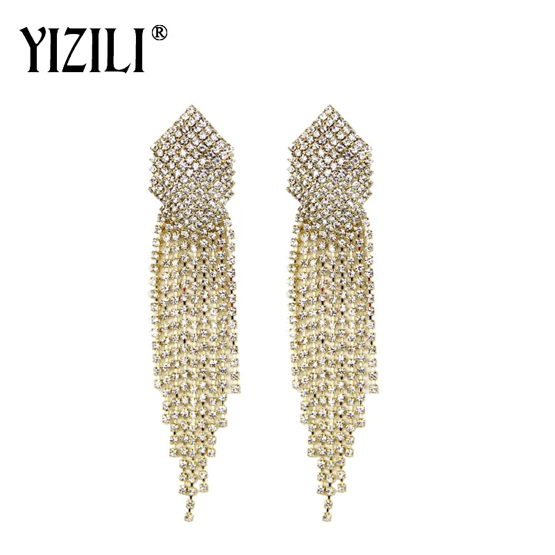 

YIZILI 2018 Tassel Big Earrings Sparkle Elegant Claw chain Earrings For women Party show wedding Banquet Gift Jewelry E050