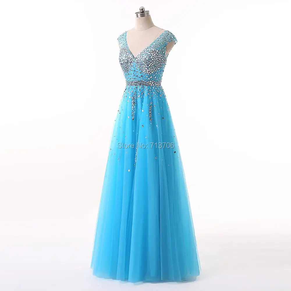 Menoqo Vestidos De Festa Prom Dresses 2017 V neck Sleeveless Tulle Crystal A-line Long Evening W1701167 | Свадьбы и торжества