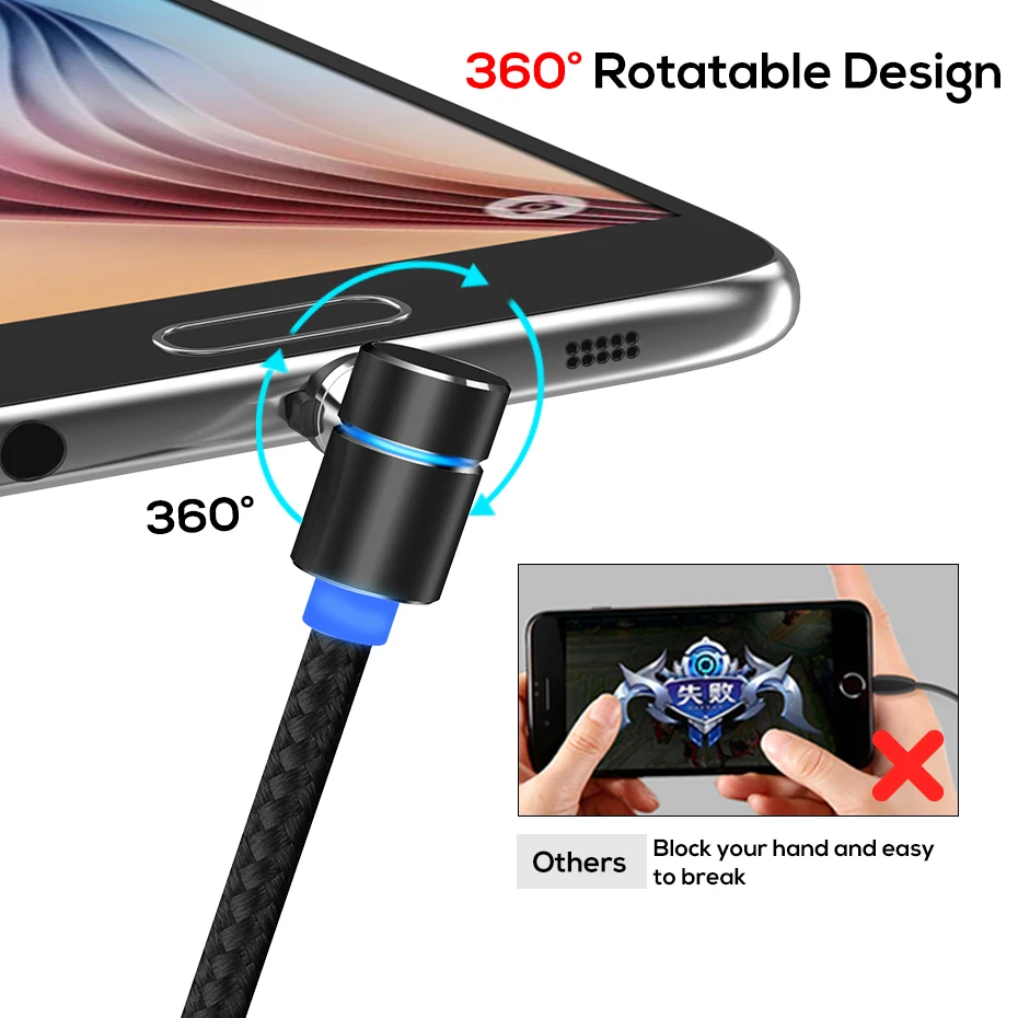 2 м L Line 90 градусов 3 в 1 Магнитный кабель Micro USB и usb type C светодиодный магнитный для