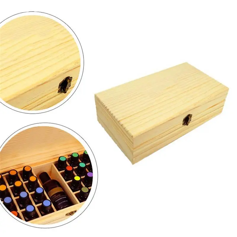 

25 Slots Portable Solid Wood Storage Box Essential Oil Case Holder Aromatherapy Bottles Storage Organizer