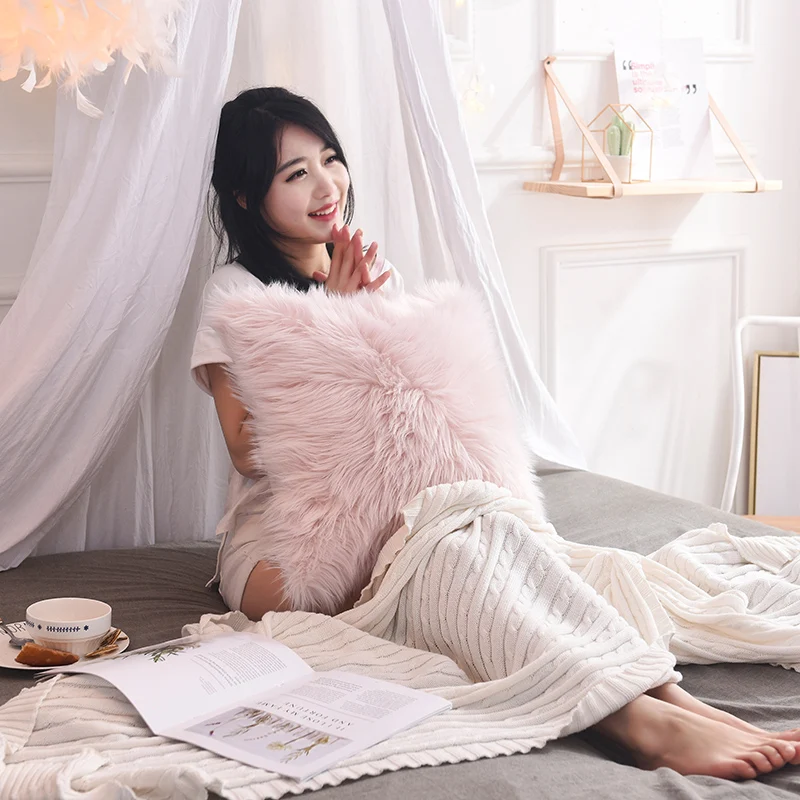 Slow Dream Pink White Cushion Cover Plush Soft Home Textiles Comfort Throw Pillow For Sofa 3 Sizes 1pcs | Дом и сад