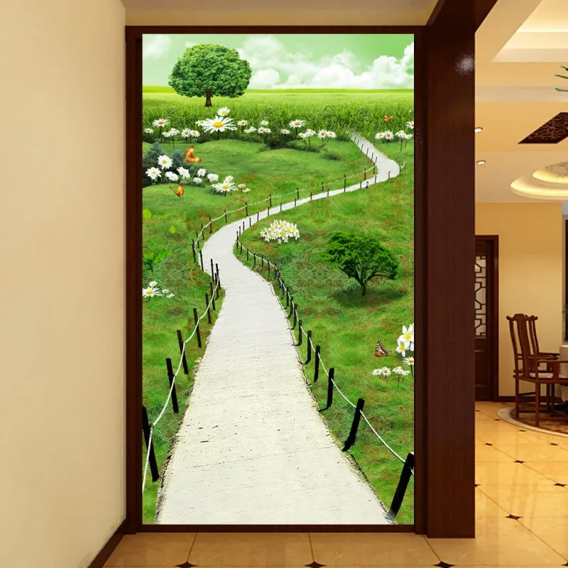 Фотообои 3D стерео с весенним абажуром зеленой дороги вход в гостиную |
