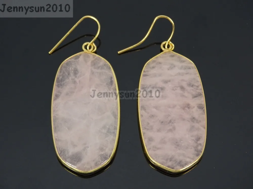 

Natural Rose Quart-z Gems Stone Sliced Healing Reiki Chakra Pendant Hook Earrings 5 Pairs/Pack