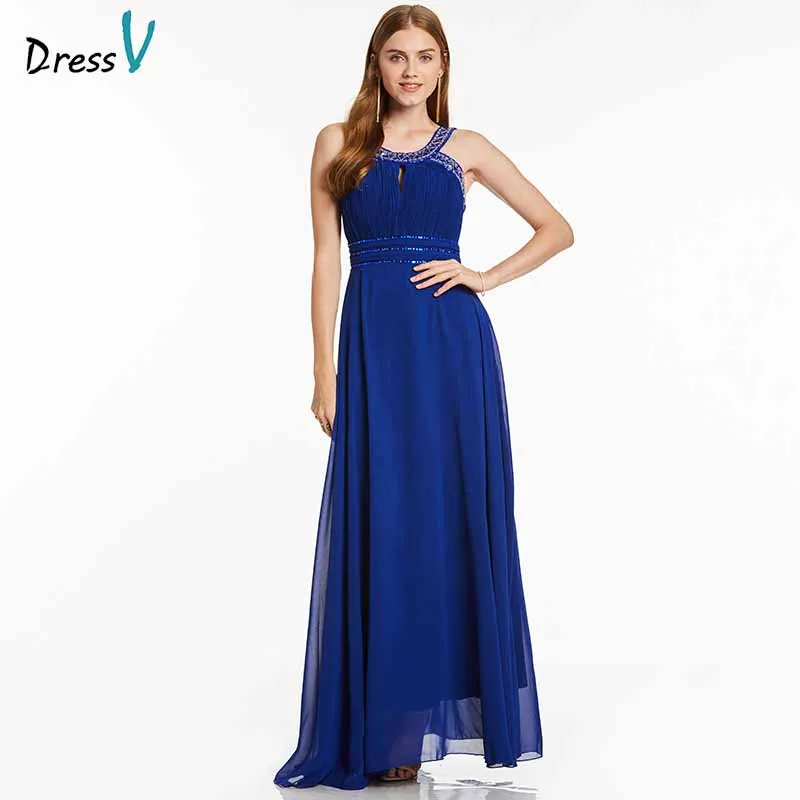 Royal Blue Dressv женское ярко-синий длинный недорогое вечернее платье на бретельках шифон с бисером линия свадебное вечернее платье es - Цвет: Royal Blue