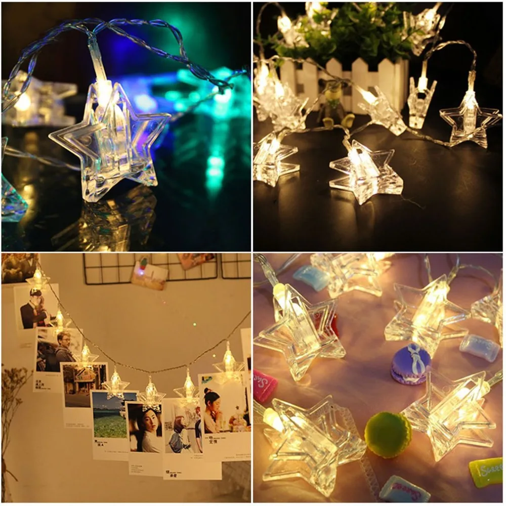 10 светодиодов зажим для фотографий с питанием от батареи гирлянды праздничной