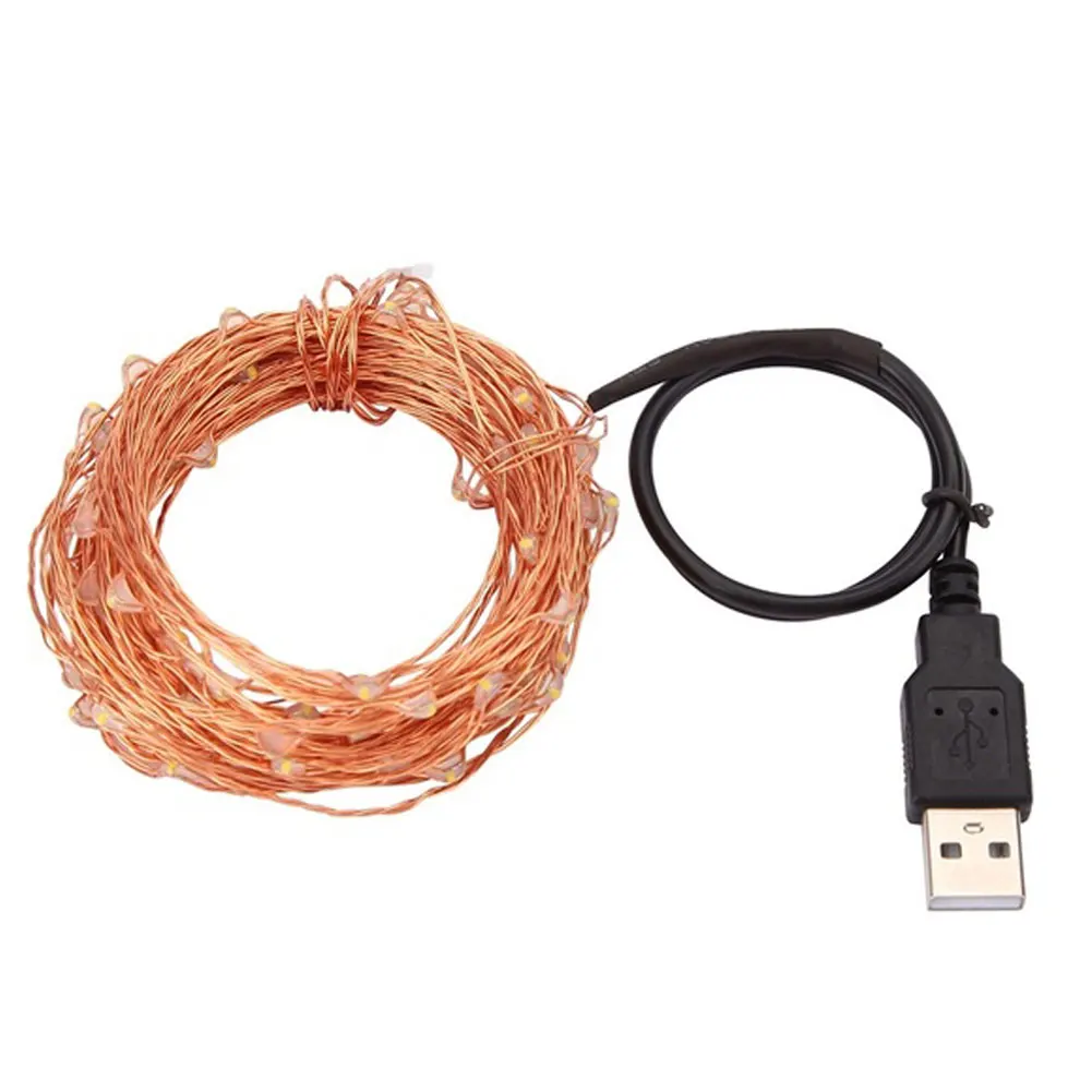 5/10m Водонепроницаемый USB светодиодный Медный провод гирлянда Декорация
