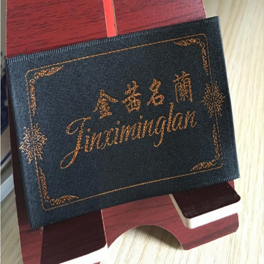 На заказ 1000 шт./лот атласная тканая этикетка с деревянной шаткой этикетки для