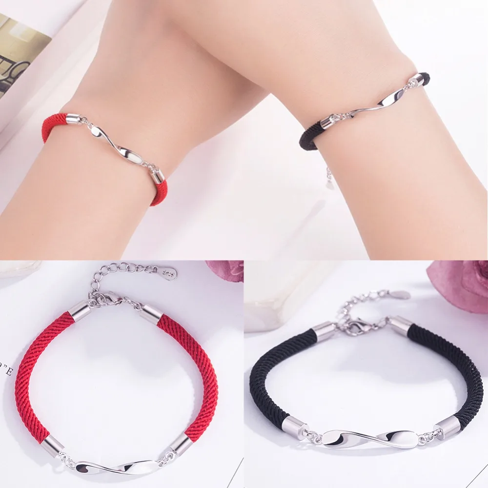 Vintage Silver Alloy Black Red Rope Lovers Bracelet Bangles Romantic Couples Gifts Students Birthday Gift Jewelry | Украшения и