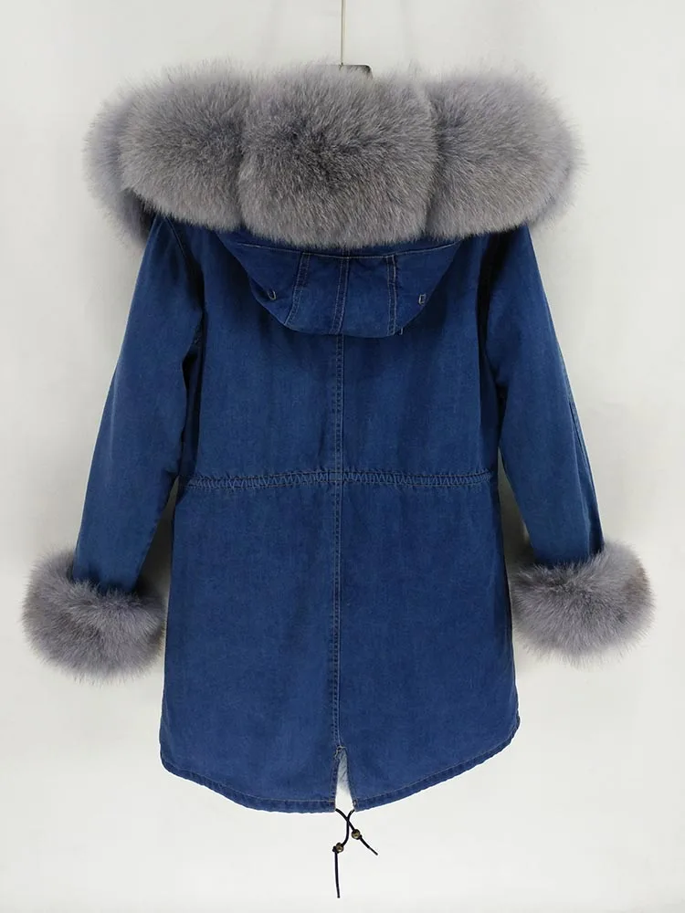 2022 Fashion Winter Jacket Women Real Fur Coat Natural Real Fox Fur Collar Loose Long Parkas Big Fur Outerwear Detachable